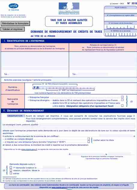 3519 Remboursement Crédit TVA