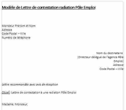 Modèle de lettre pour Contester une radiation de Pôle Emploi