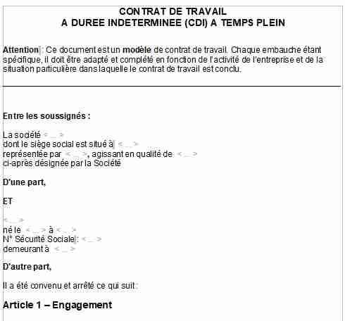 Modèle de Contrat à Durée Indéterminée CDI