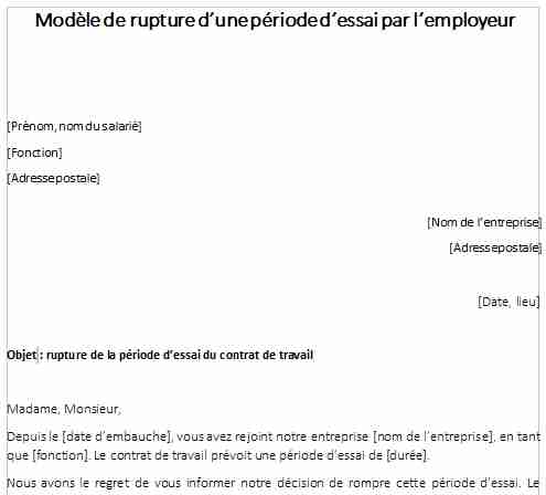 Modèle rupture période d'essai par l'employeur