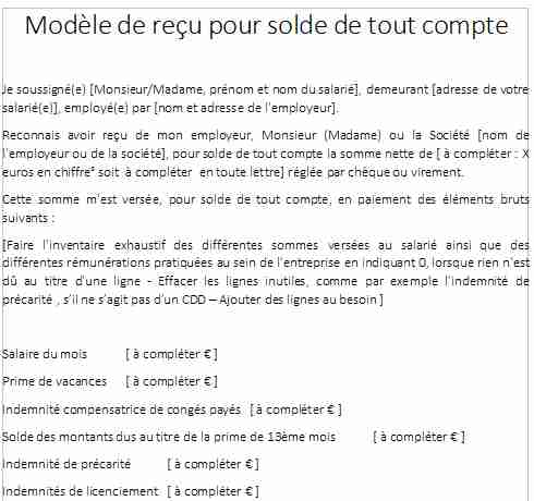 Reçu pour solde tout compte